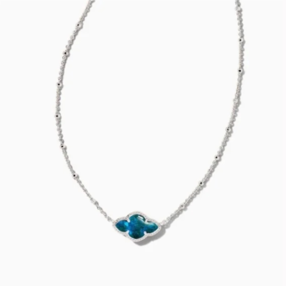 NEW RARE Kendra Scott Abbie Rhodium Silver Pendant Necklace Teal Labradorite